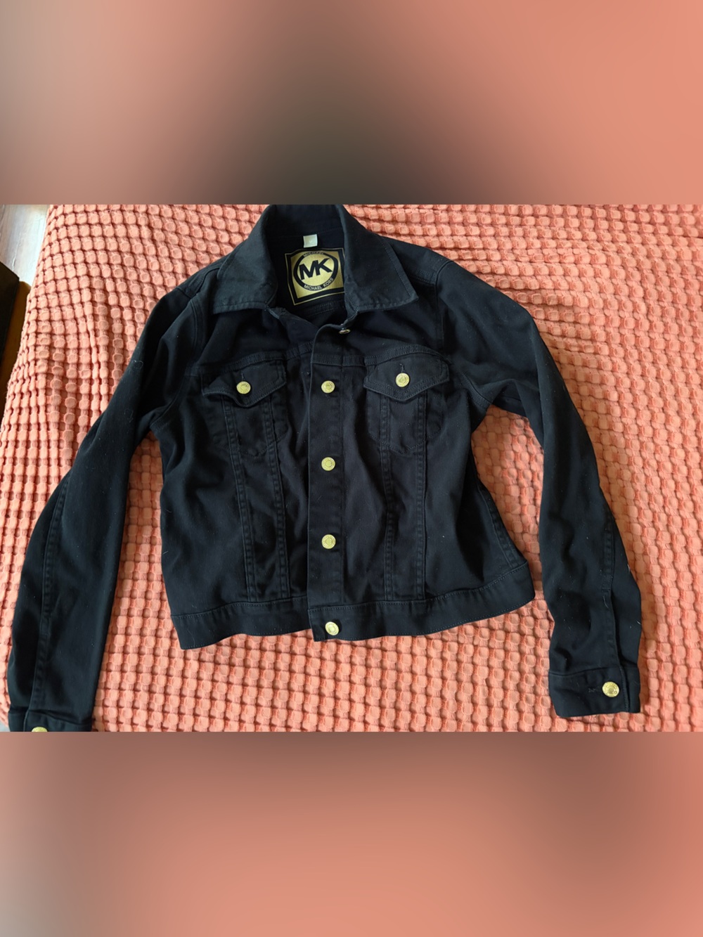 Michael Kors Black Denim Jacket with Gold Buttons